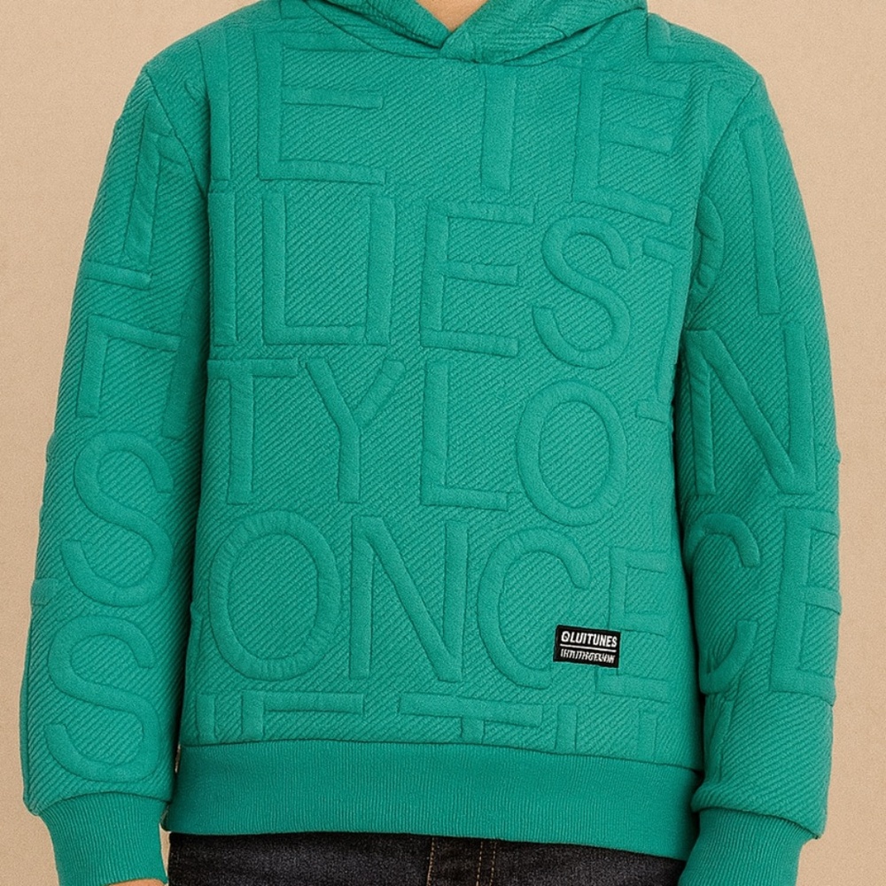 Boys Size 10 Teal Embossed Quilted Hoodie